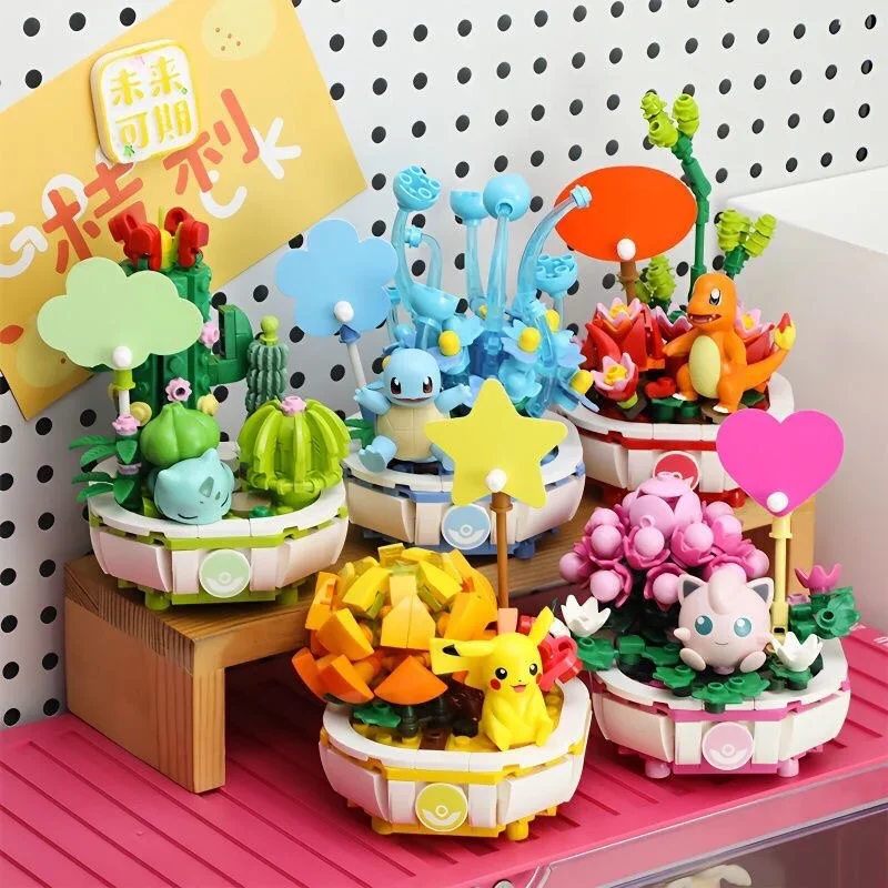 Keeppley Pok É Mon Pikachu Succulent Potted Plant Building Blocks Trendy Play Assemble Movable Ornament Models Anime Collection