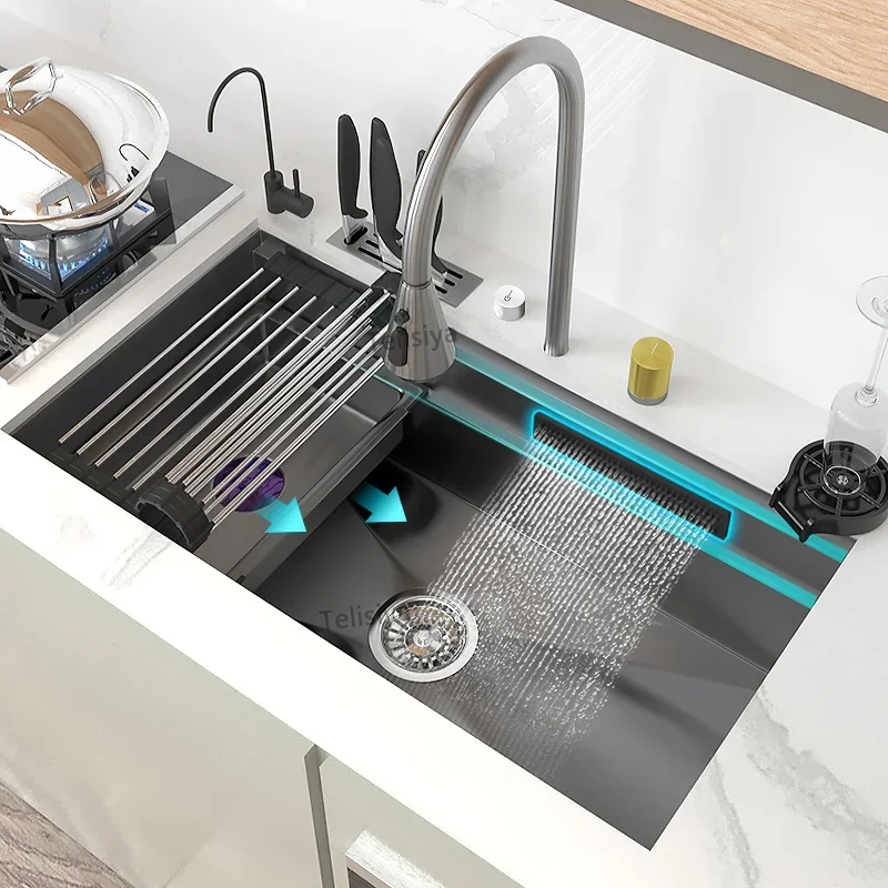 

Stainless Steel Kitchen Sink Waterfall Sink Large Single Slot Multi-functional Wash Basin Can Be Installed Under The Counter