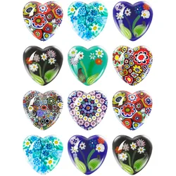 12pcs/set Murano Millefiori 16mm-30mm Heart Photo Glass Cabochon Demo Flat Back Making Findings Gifts For Kids Friends