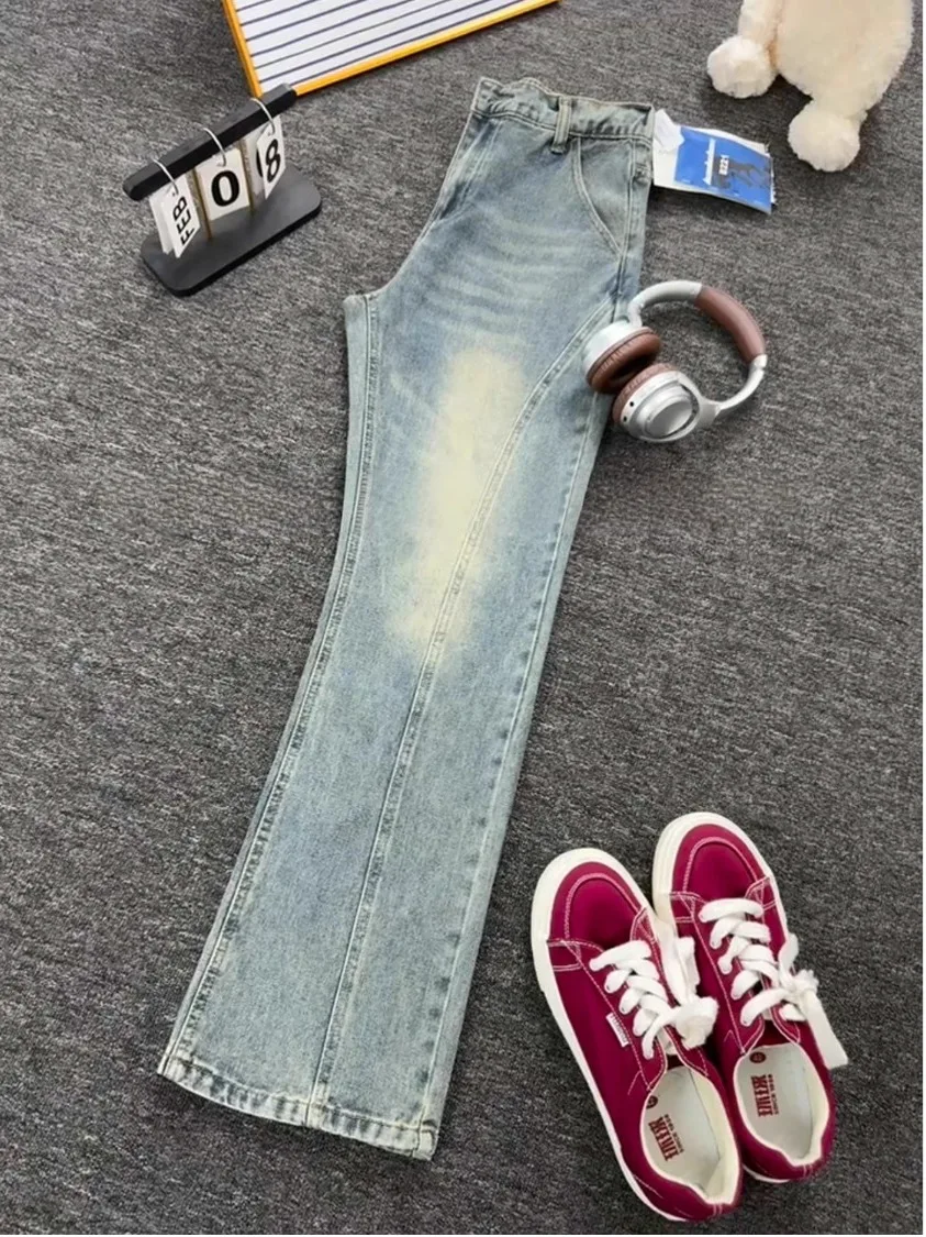 

Retro Blue Blade Jeans Men's American Sle Side Cut Flared Workwear Pants Cleanfit Slim Straight Leg Jeans Casual Denim