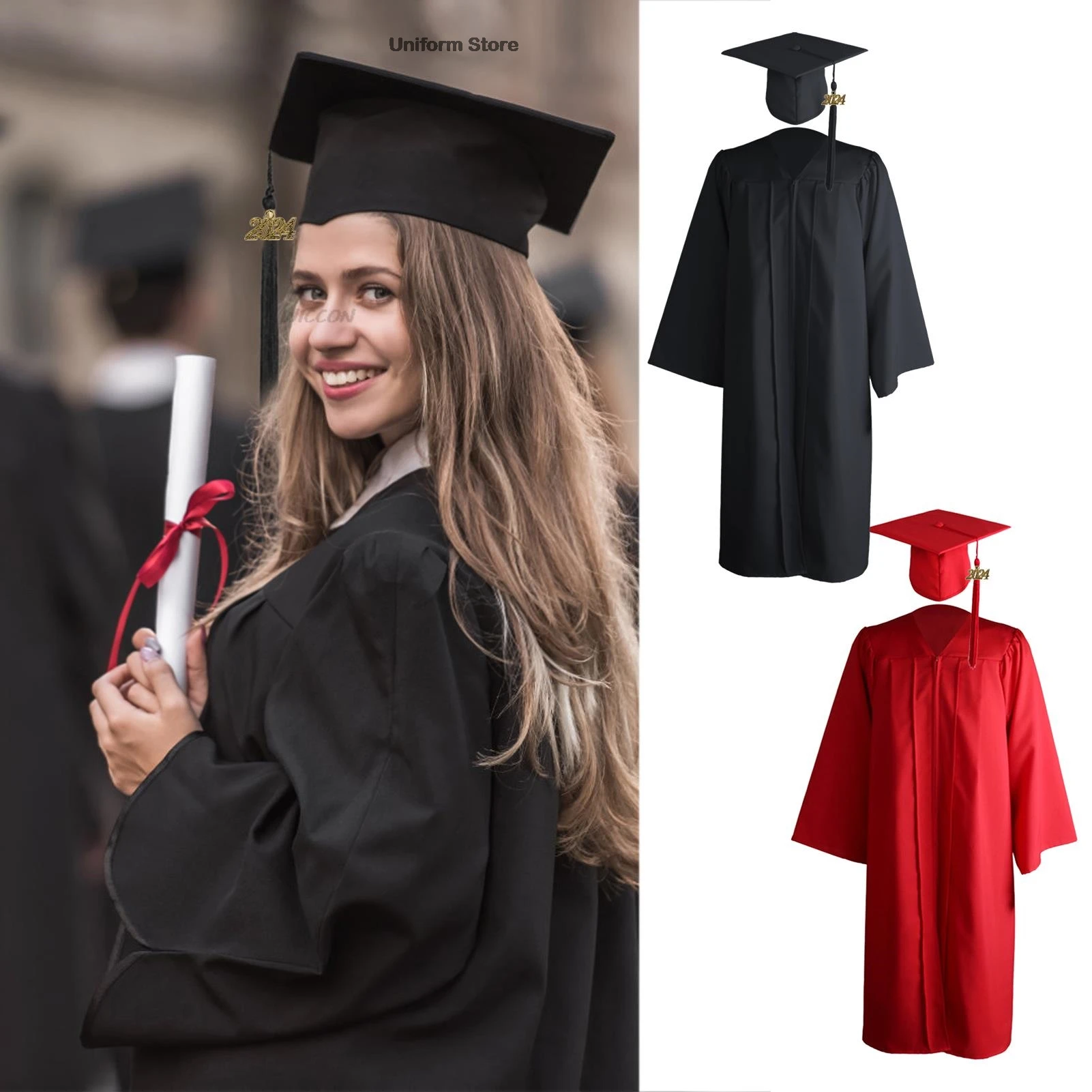 Adult Graduation Gown Cap 2024 Novel School Uniform Unisex Girl Cosplay Bachelor Costume Set College University Ceremony Suit