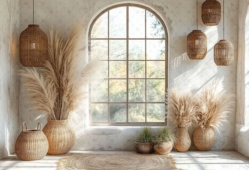 Mehofond photographie fond Boho intérieur Pampasgrass fenêtre enfants fête d'anniversaire mariage Portrait décor toile de fond Photo Studio