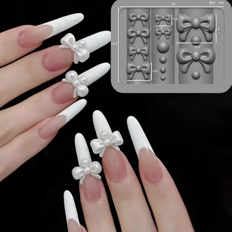Silicone Nail Art Mold Satin Bow Pearl Tied Butterfly Knot Minimalist Nail Decoration Transparent Nail Art Mould for Beauty Salo