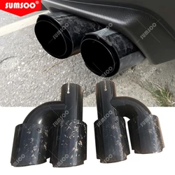 Genuine SUMSOO Htype Forged Carbon Fiber +gloosy Black Stainless Car Dual Exhaust Tip Double End Pipe Modification Muffler