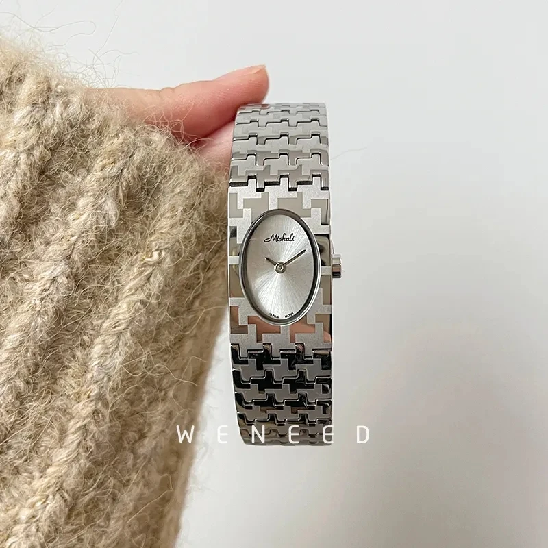 

2024, новые женские часы, модные серебряные часы с авангардным дизайном, ремешок из нержавеющей стали, часы-браслет с крестообразным узором