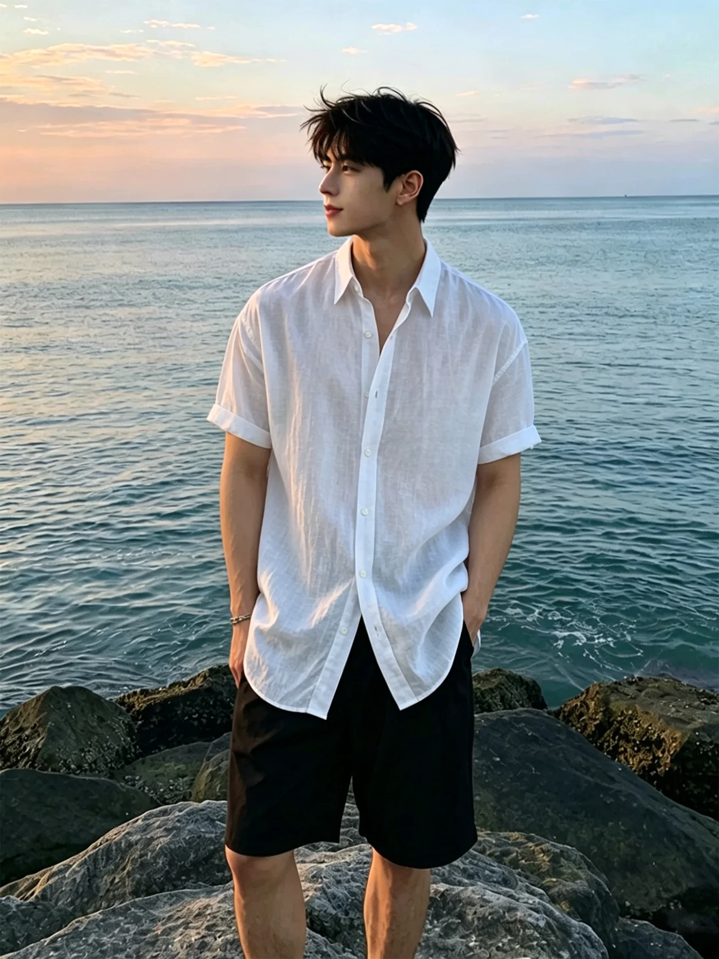 Cleanfit White Linen Cotton Blend Short Sleeve Men's Shirt Summer Casual Style Breathable Comfortable Sun Protection