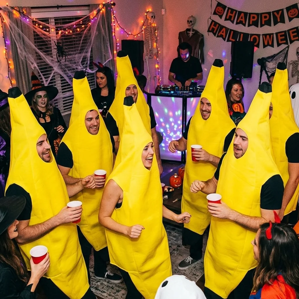 Kids Halloween Banana Costume Fruit Outfit Stage Performance Clothes Parent Child Matching Kindergarten Role Play Decoration