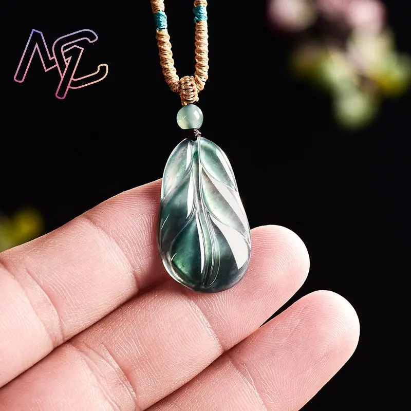 Myanmar Jadeite Leaf Pendant Gifts for Women Real Jade Talismans Fashion Designer Natural Gemstone Accessories Vintage Jewelry - view 3