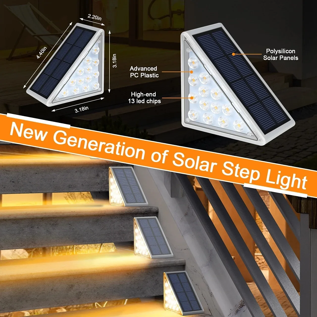 13LED Solar Step Lights Outdoor Waterproof Triangle Staircase Lamp High Bright Garden Night Light Courtyard Walkway Decoration