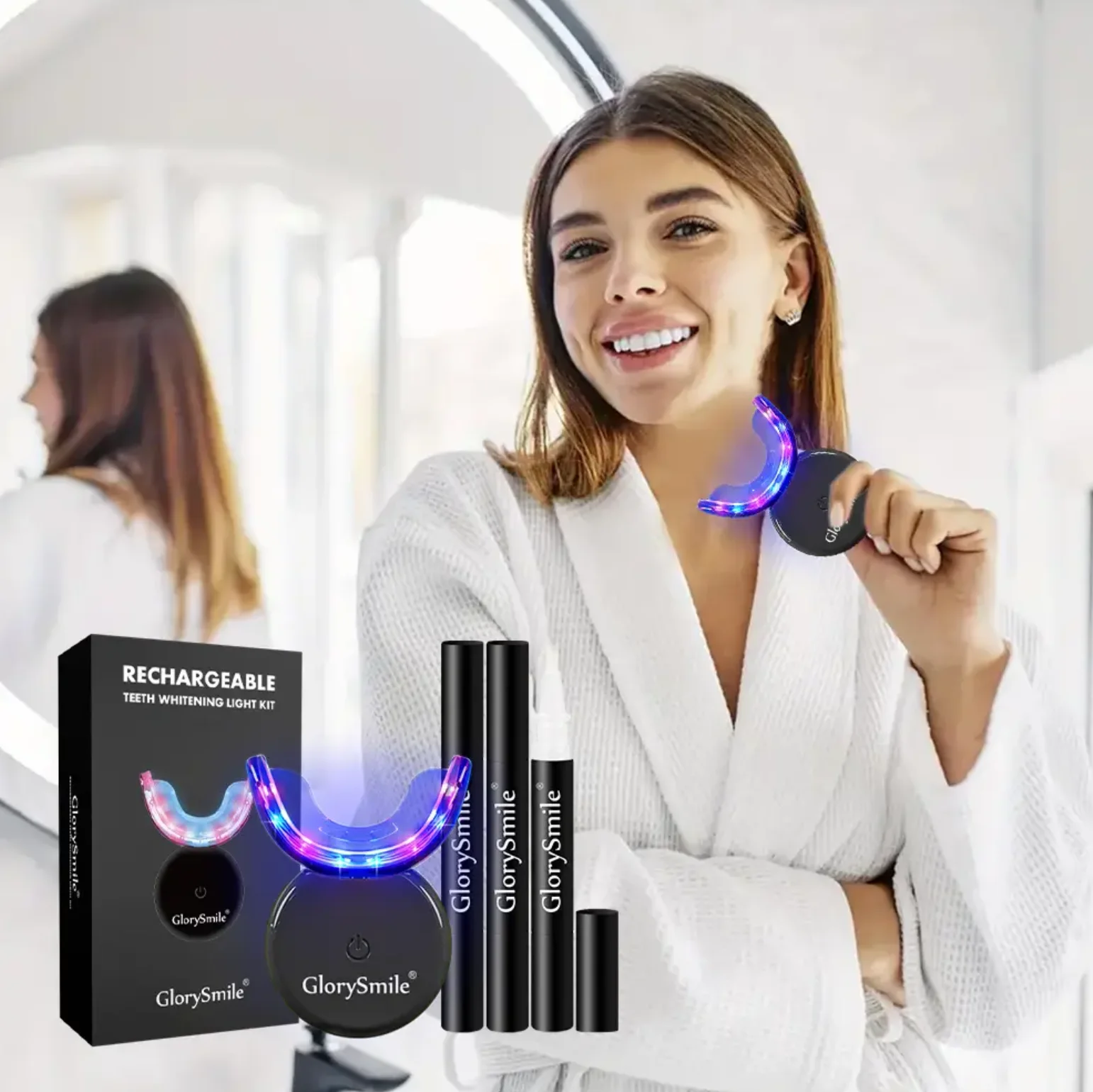 Teeth Whitening With Blue Light - ชุดฟอกฟันขาวด้วยแสงสีแดงและสีน้ำเงินแบบไร้สาย บริการดรอปชิปปิ้ง