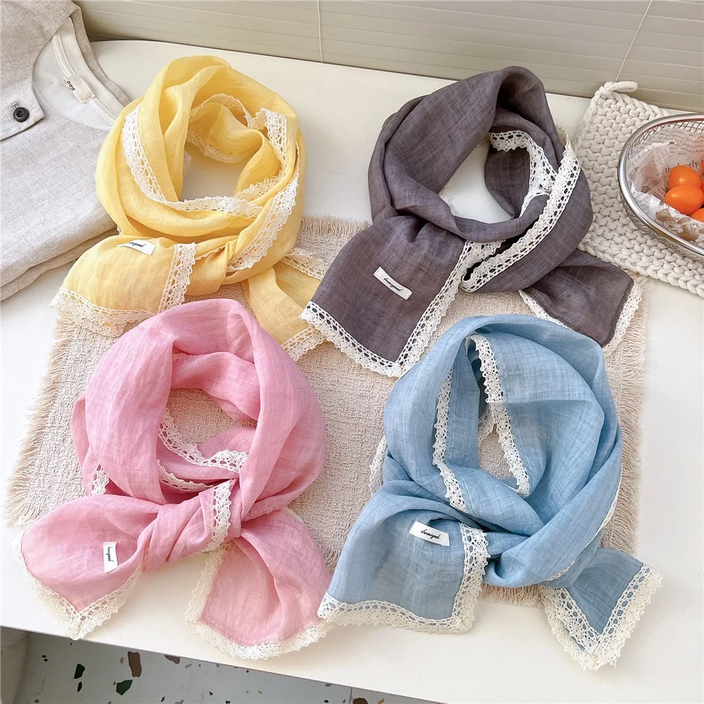 

2026 Women Candy Color Lace Chain Cotton Linen Shawls Scarf High Quality Wrap Beach Cover Stole Bufandas Muslim Hijab 148*20Cm