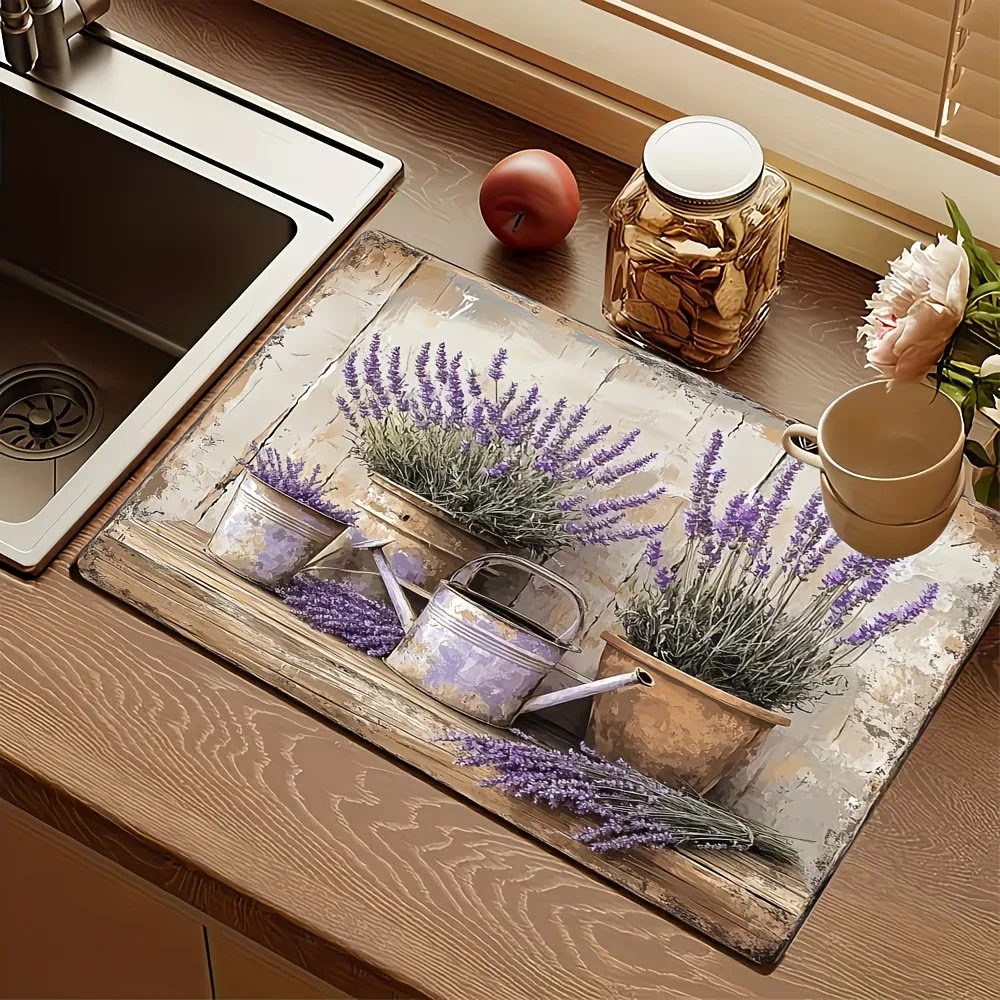 Vintage Lavender Rubber Dish Drying Mat for Kitchen Counter 
