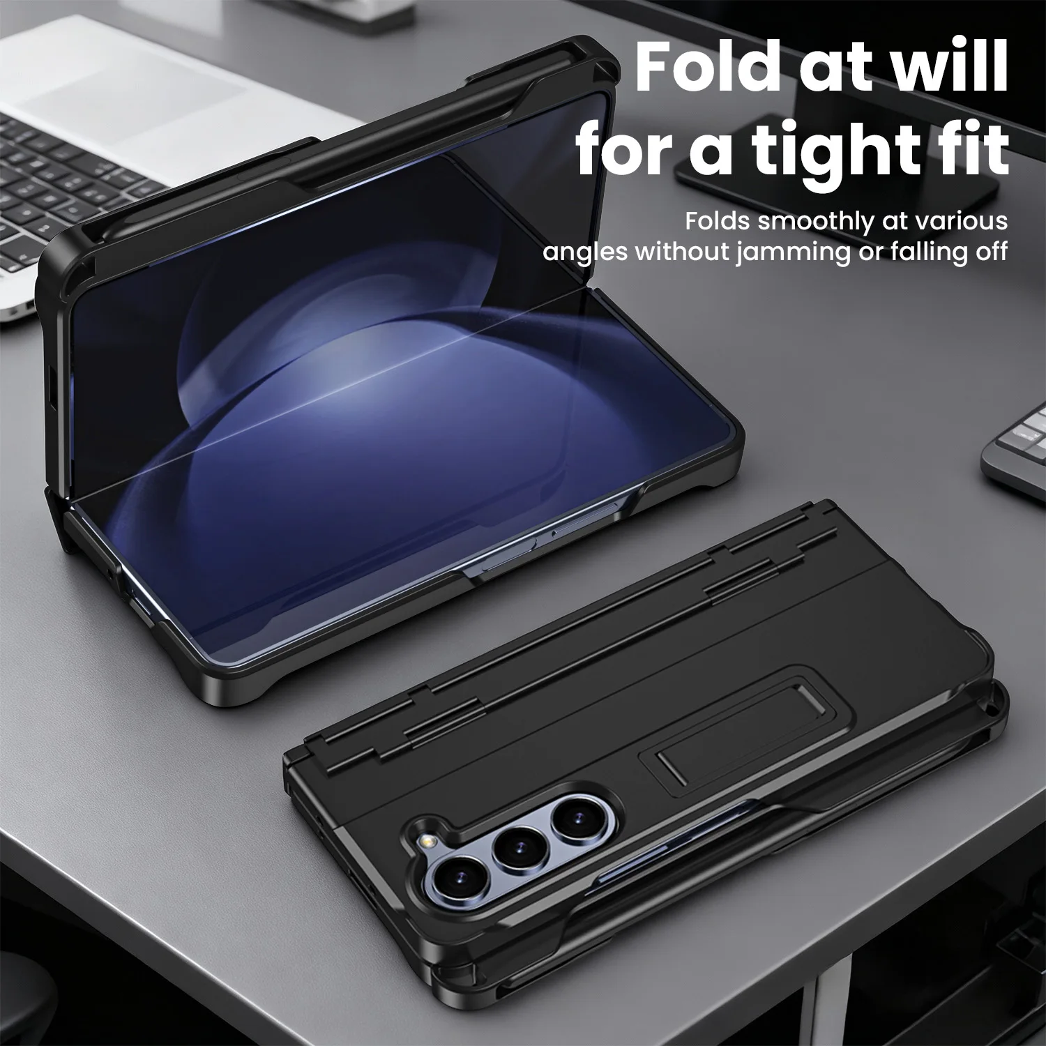 Geeignet für Samsung Fold7/Fold6/Fold5/Fold4/Fold3 Ständer, Stylus, Gehärtetes Glas Vollschutz-Klapphülle für Smartphones – Detail 1