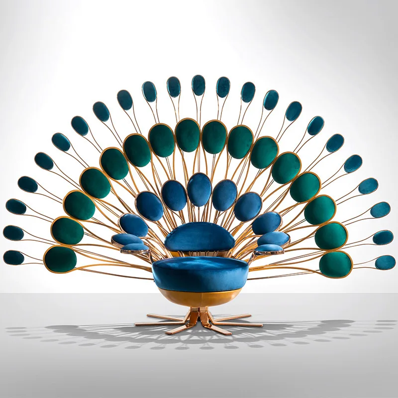 

Italian creative sofa chair peacock open screen single chair light luxury metal leisure chair