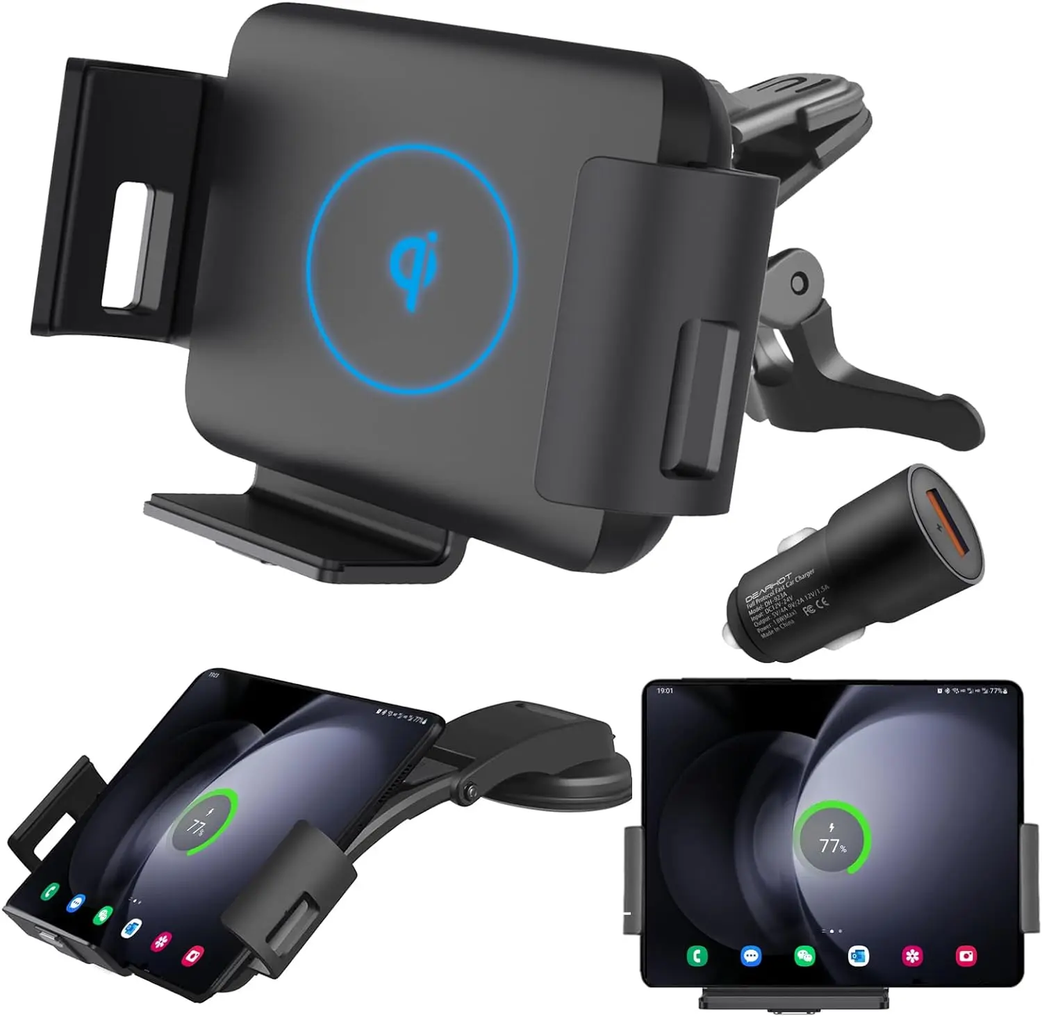 

15W Qi Wireless Car Charger Mount Holder Compatible Max 4.3in-6.9in Phone Auto Clamp Fast Charger