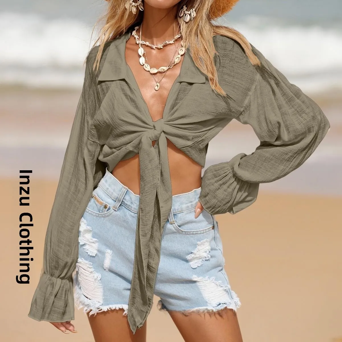 Cravatta con protezione solare frontale da donna, copertura SVE, abbigliamento da spiaggia, copertura per piscina, capispalla leggero da donna