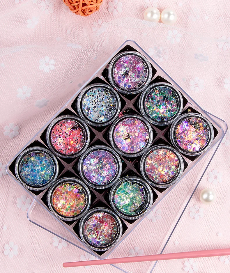 12 สี Body Glitter GEL Mermaid Pigment เทศกาล DIY Glitter แต่งหน้า Shimmer Eyesahdow ริมฝีปากผม Glitters เลื่อมสีสัน