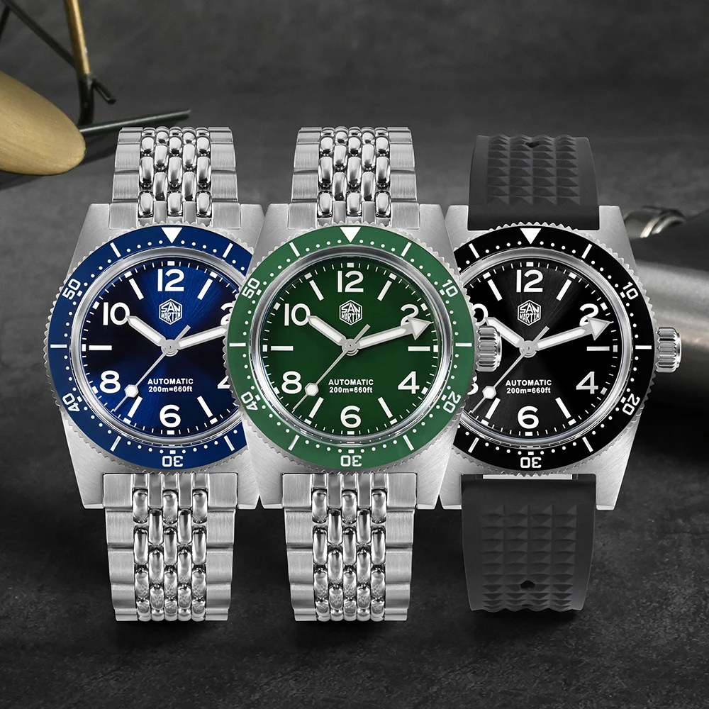 San Martin 남성용 자동 기계식 시계, 플라이 조절 가능 걸쇠, 62Mas 다이빙 시계, 럭셔리 패션, BGW9, 20 ATM, 신제품