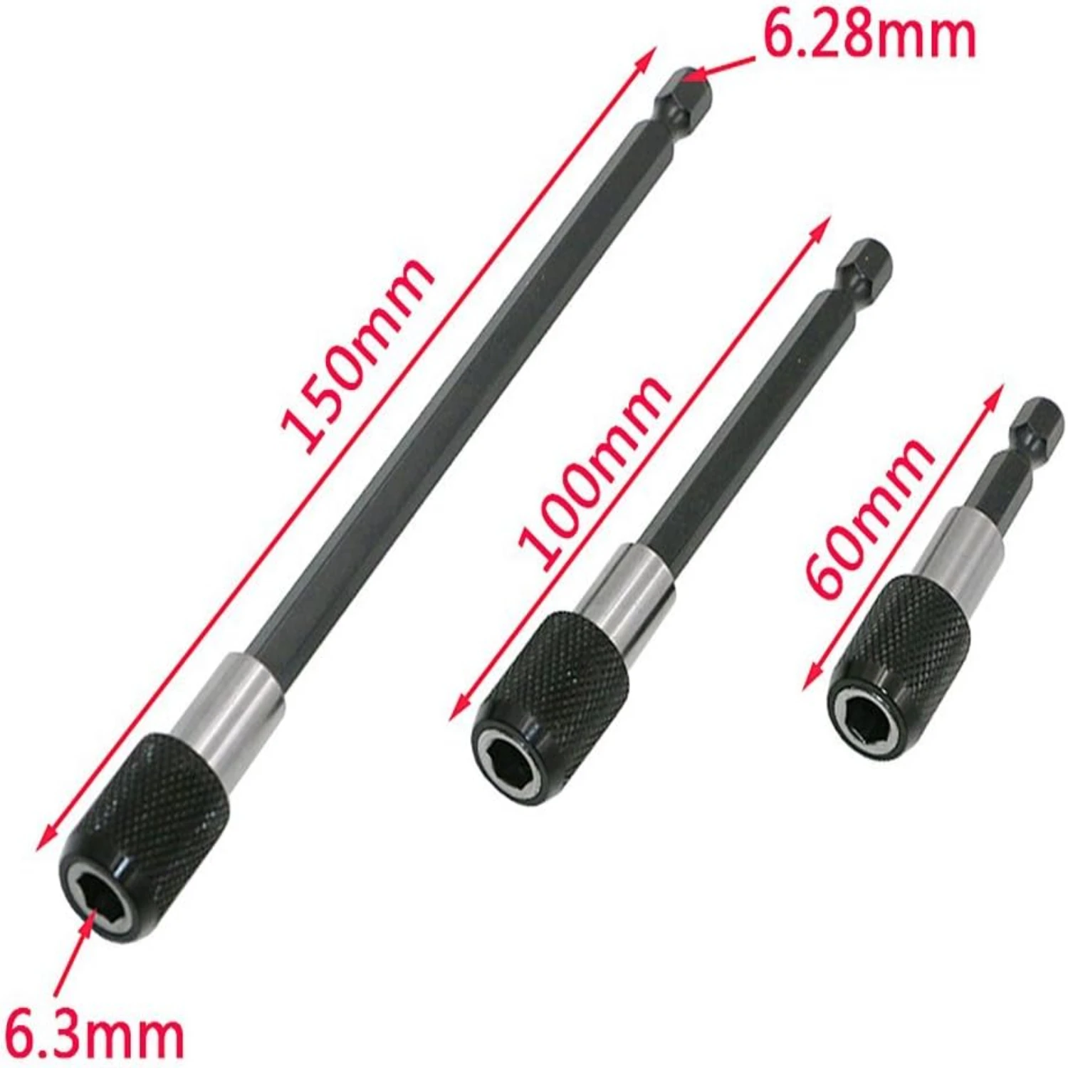 Effortless Installation Impact Driver Bit Extension Kit Set with Quick Release Magnetic Drill Bit Holder - 3Pcs 1/4 Inch Hex Sha