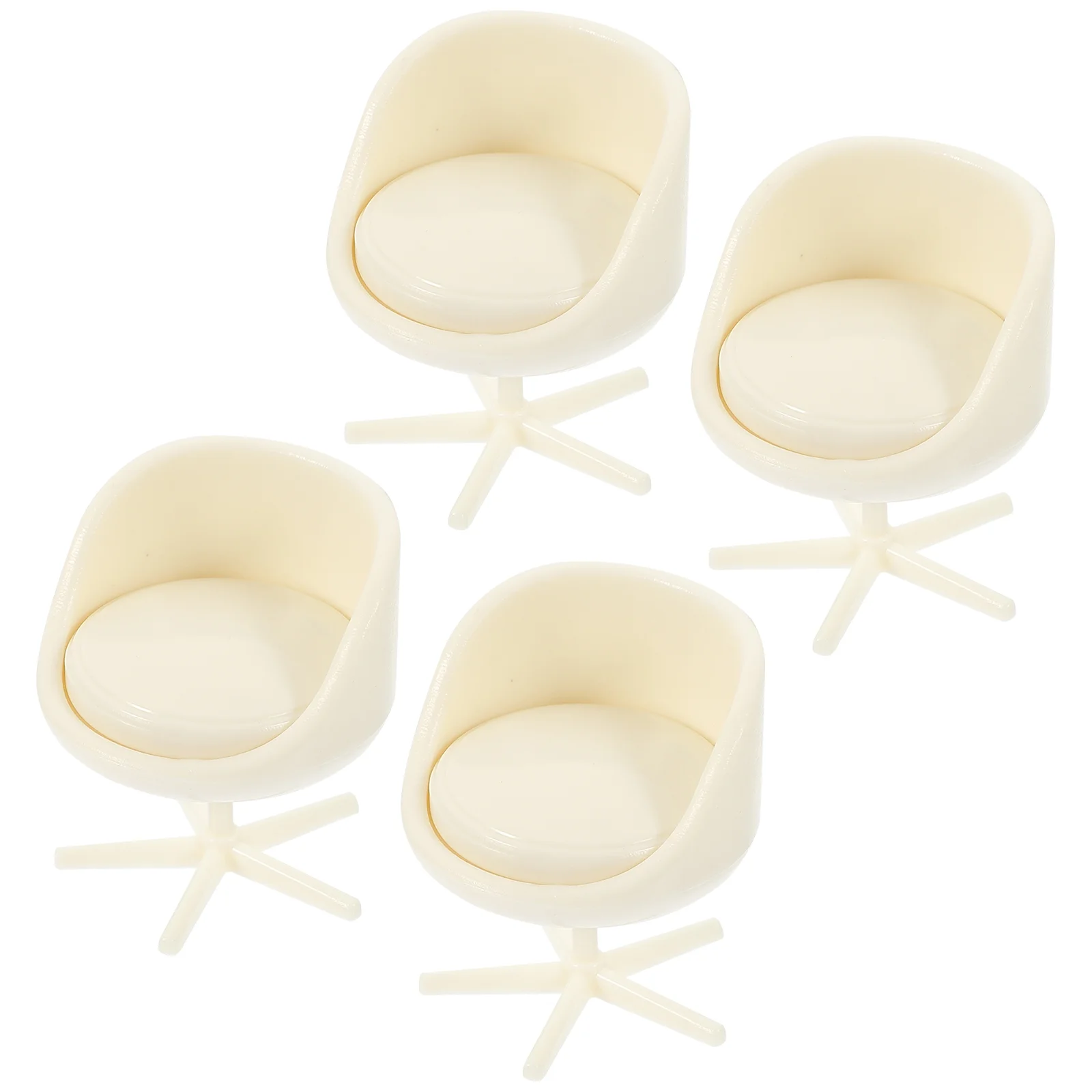 4 Pcs Unique Design Chairs Dining Model House Miniature Chic Decor Abs White