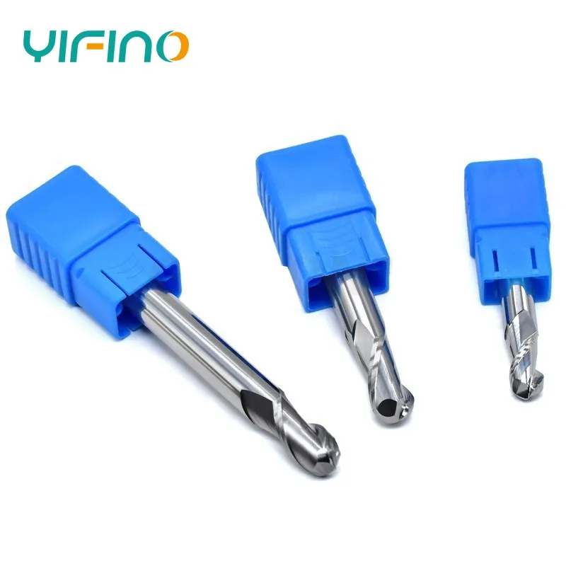 YIFINO HRC50 2-Flute Ball Nose End Mill Tungsten Steel Carbide For Aluminum Milling Cutter CNC Mechanical Center Endmills Tools