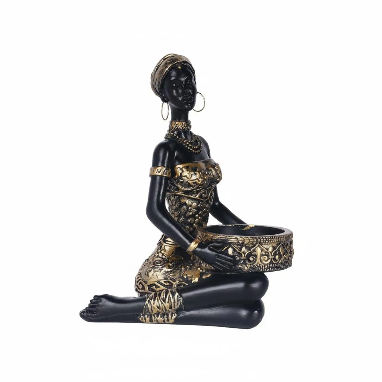 Black Woman Statue Storage Ornament Tabletop Display Tribal-Influenced Candle Holder Collectible African Woman Sculpture for