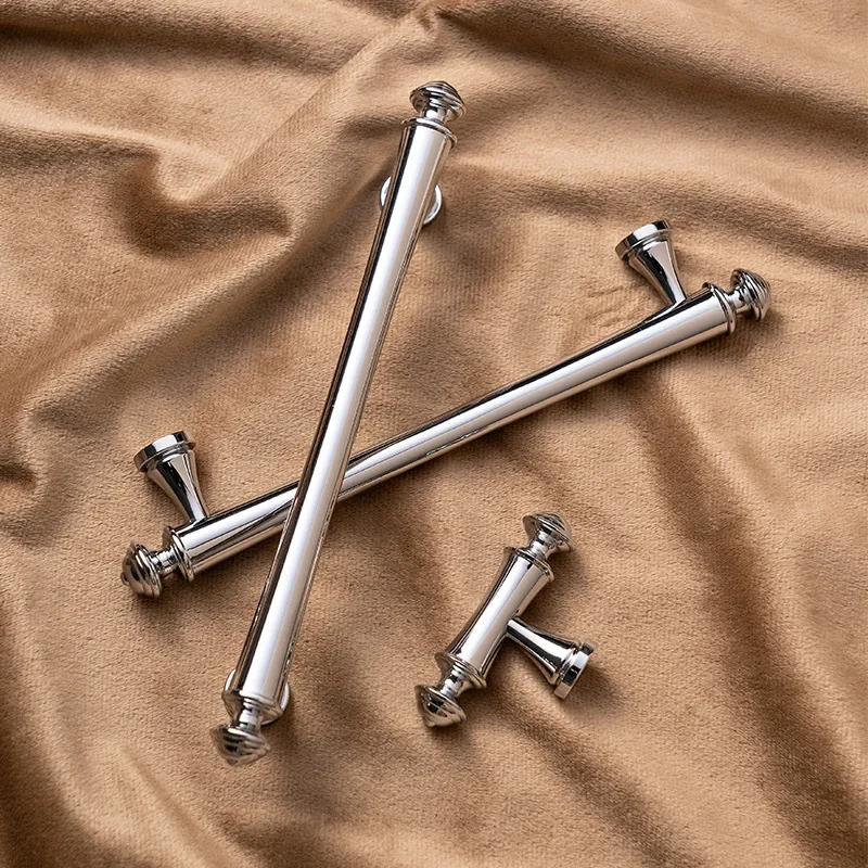 New Cabinet Handle French Light Luxury Wardrobe Handle Gold Silver Chrome Plated Brass Drawer Minimalist Cabinet Door Handle