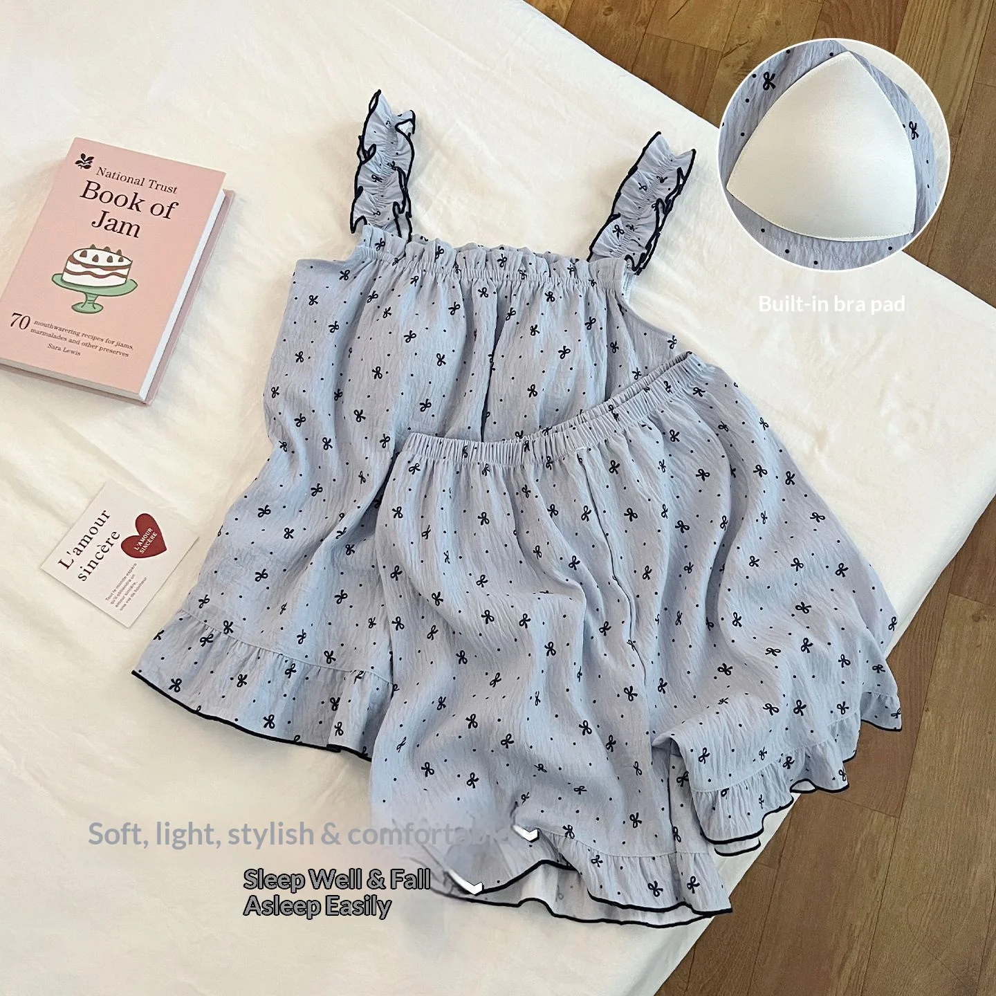 

Summer Sweet Polka Dot Bow Strapless Shorts Pajamas for Women with Padded Cups: Cute and Casual Summer Set for Teen Girls