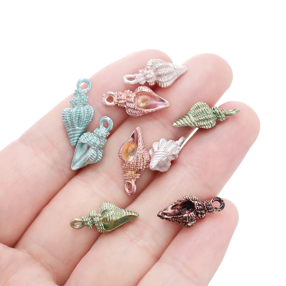 Color Alloy three-dimensional Small Screw Pendant Drop Oil Conch Pendant Handmade Diy cross-border Ocean Key Chain Pendant