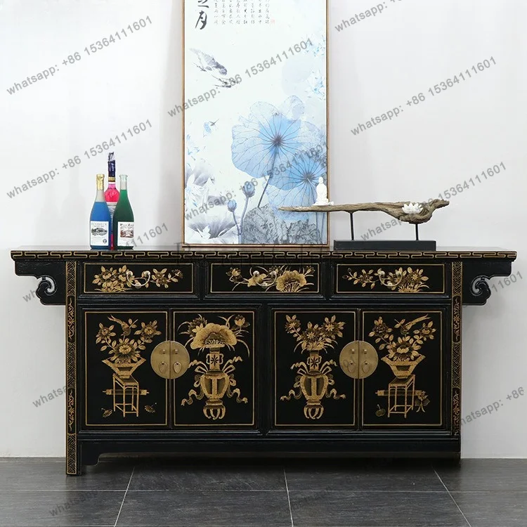 XX. Chinese antique solid wood hand-painted dining side cabinet entry living room storage shoe cabinet