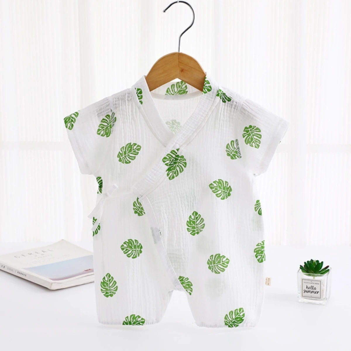 Newborn Baby Cotton Muslin Romper Summer Short Sleeve Kimoso Bodysuit Soft Breathable AC-Room Essential Cute Print Onesie  0-18M