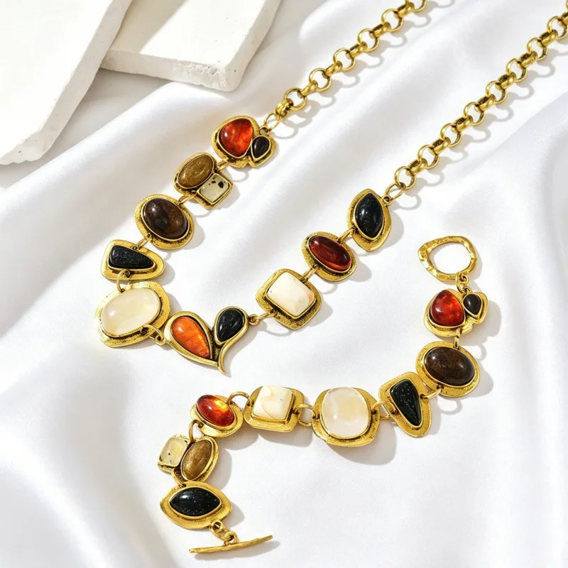 Vintage niche stone necklace bracelet irregular personality cyberpunk design sense accessories