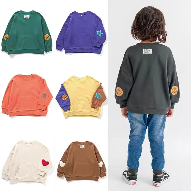 2024 Winter Thickened Children's Embroidered Five-pointed Star Heart Elbow Loose Sports Hoodie