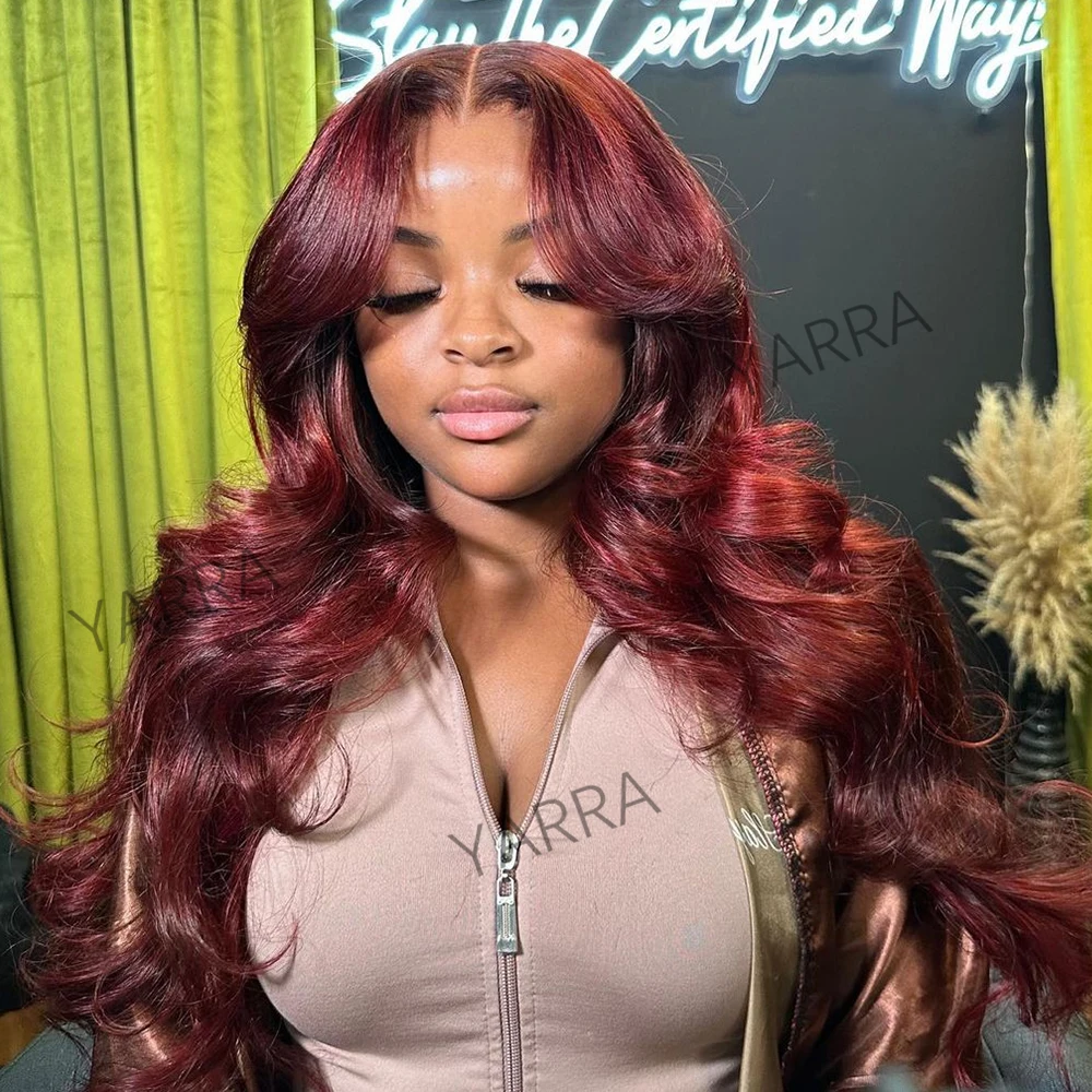 Dark Red Brazilian Glueless 13X4 Body Wave Lace Frontal Wig Pre Plucked 13X6 Front Human Hair Wigs Transparent 4X6 Lace Wig