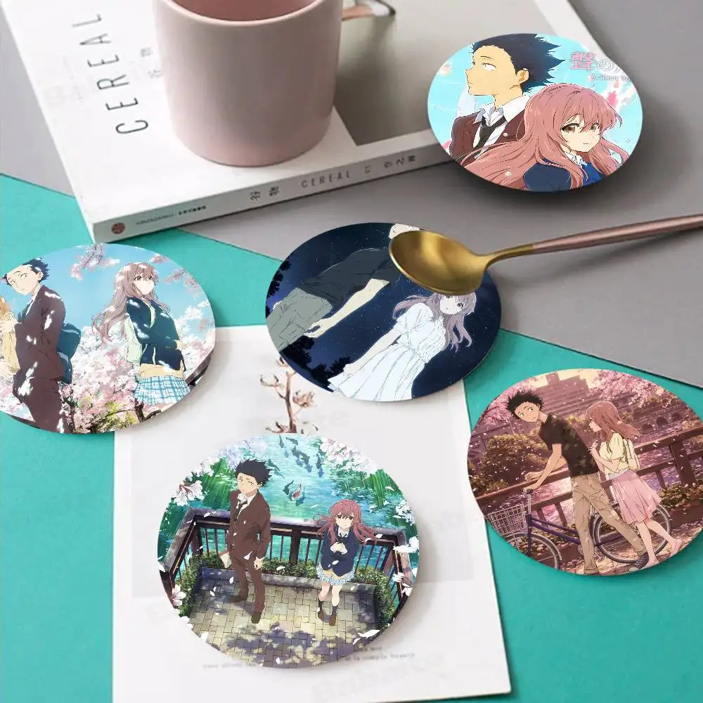 A Silent Voice Movie pattern art painted wooden anti-slip coasters, suitable for decoration of living room kitchenware