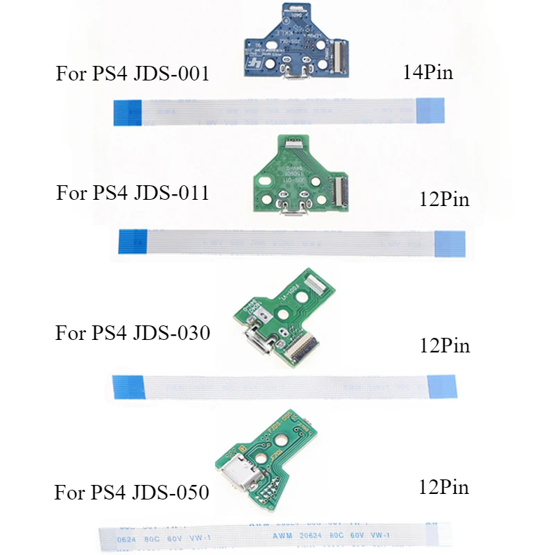 

USB Charging Port Socket Circuit Board for PS4 Controller 12Pin JDS 011 030 040 055 14Pin 001 Connector