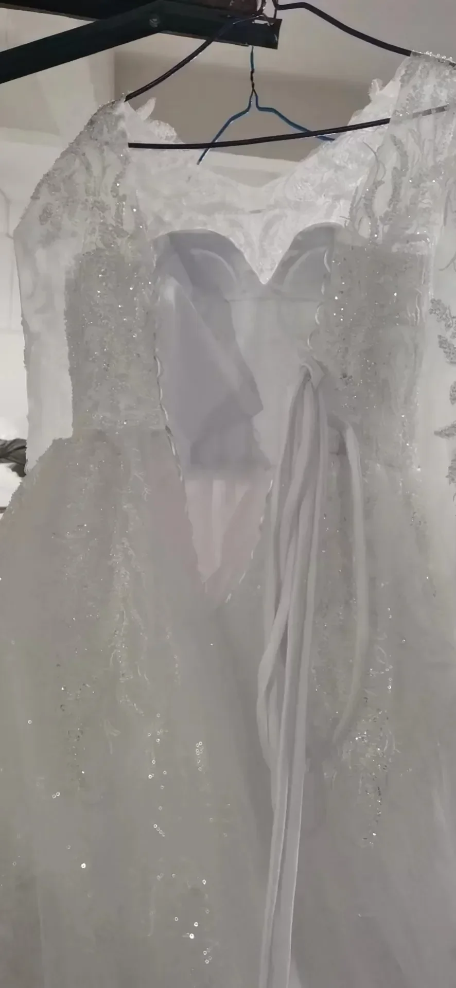 ที่กําหนดเองReal PhotoหรูหราAppliquesลูกไม้แขนยาวลูกปัดVคอPlusขนาดCathedral Tail Ball Gownชุดแต่งงาน