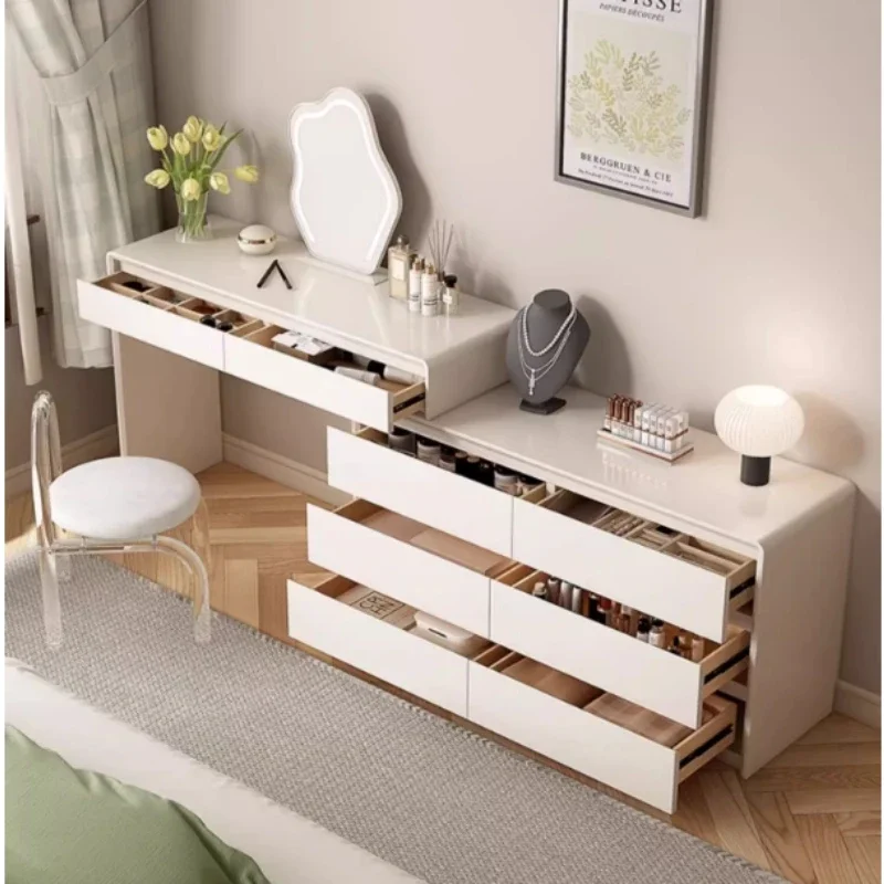 Modern Makeup Vanity Desk with Mirror and Light Luxury Dressing Vanity Table with 6 Drawers LED Touch Sensor Mirror, Soft Stool