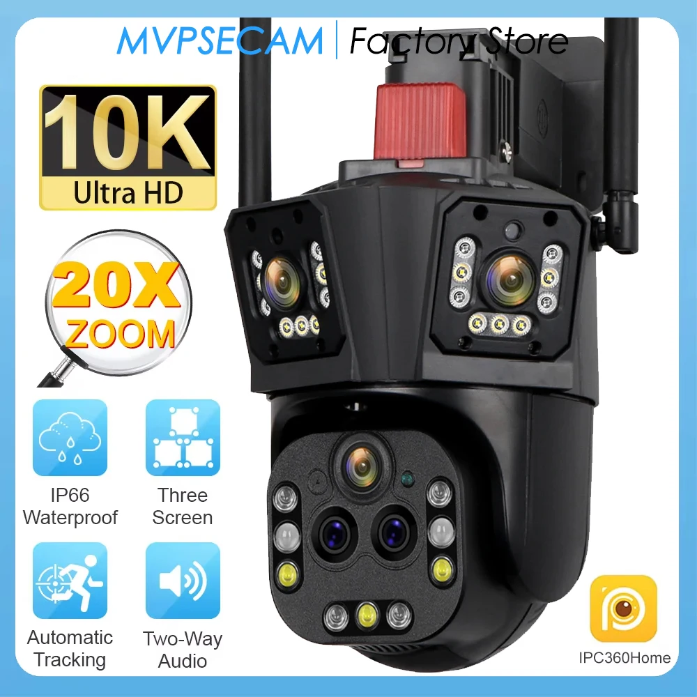 

10K IP Camera 20X Zoom Outdoor Five Lens Three-Screen WiFi Camera Security Protection Color Night Vision CCTV PTZ Camera IPC360