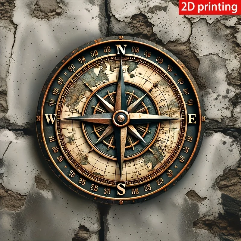 2D Flat - 2D Nautical Compass Wooden Round Wall Art, 8X8 Inches - Vintage Circular Wooden Decoration, Easy to Hang, Suitable for