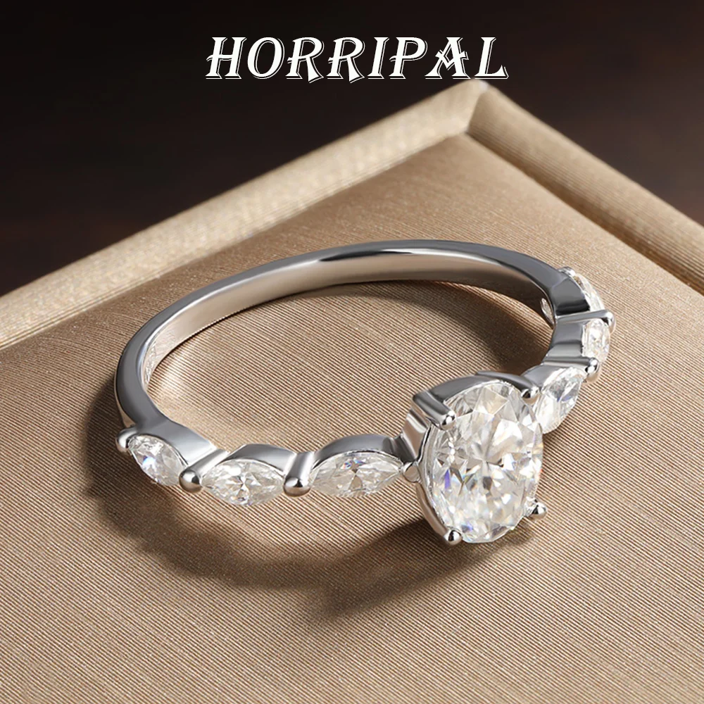 

HORRIPAL 1-2CT Oval-Cut Full Moissanite Women's Wedding Ring S925 Sterling Silver GRA Certified Lab Grow Diamond Fine Jewelry