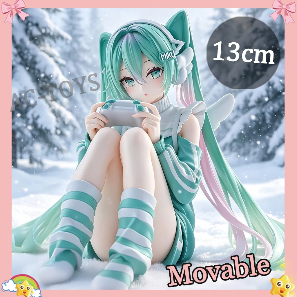 Hatsune Miku – Virtual Singer Anime Figure Statue, Teal Twin-Tails Snow Scene Ver 13cm Sexy Stockings Maid Movable PVC Toy Gift