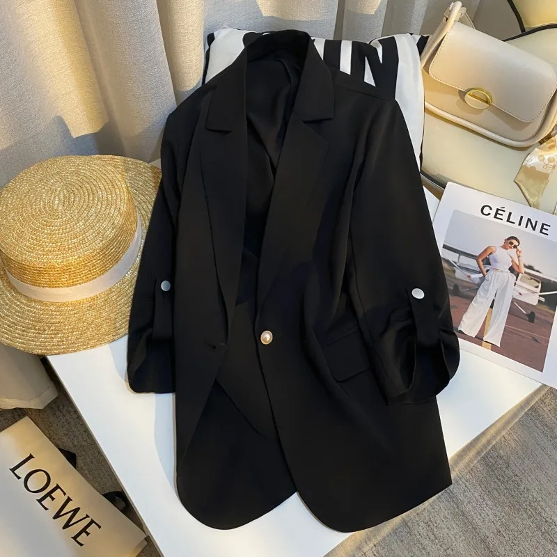 Blazer Women Clothing Coat Summer New Black Thin Style Temperament Jacket Women's Korean Version High-end Fashion Casual Top