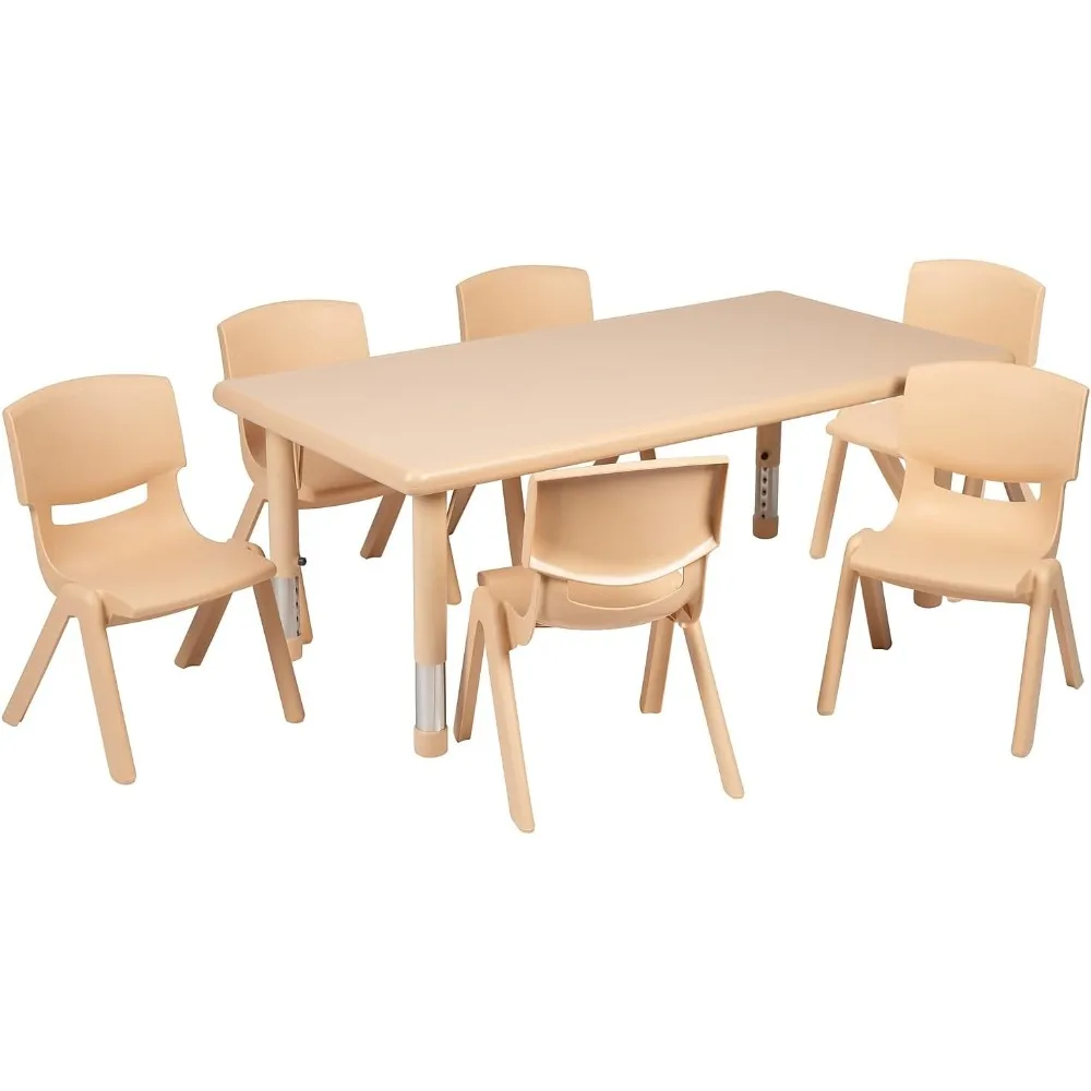 Ensembles de meubles réglables pour enfants, salle d'irritation, table d'activité avec 6 chaises empilables, plastique rectangulaire, ensembles de meubles pour enfants