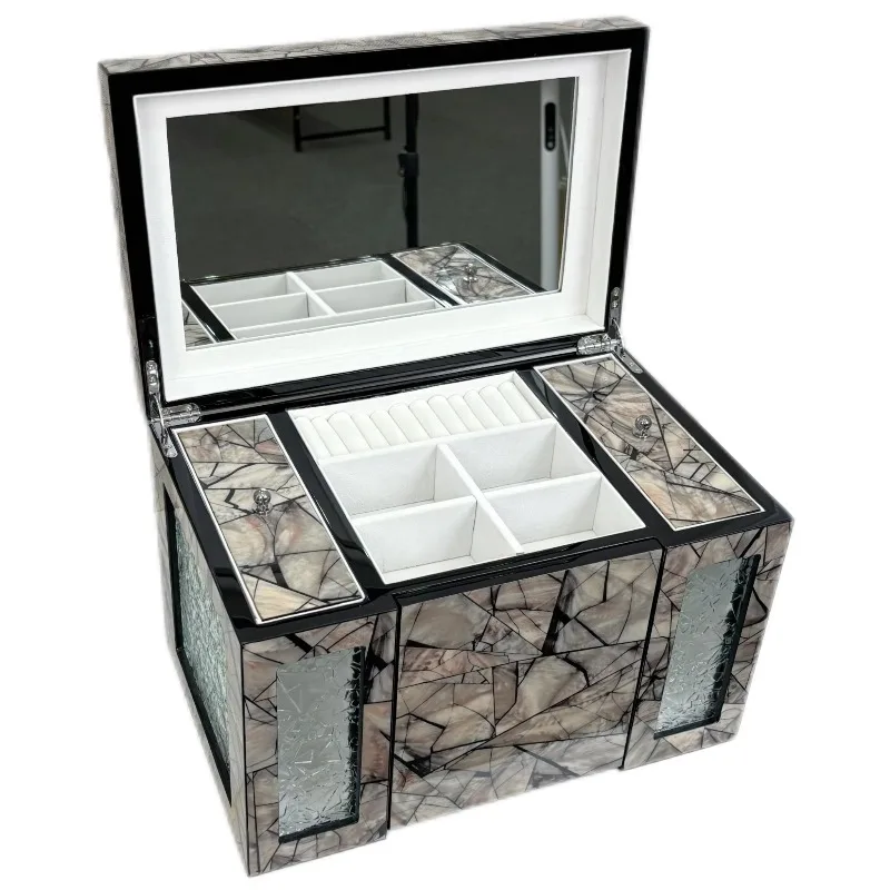 Deluxe Mosaic Glass Jewelry Storage Box - Large Capacity Lockable Storage Box with Earring Hook and Separator