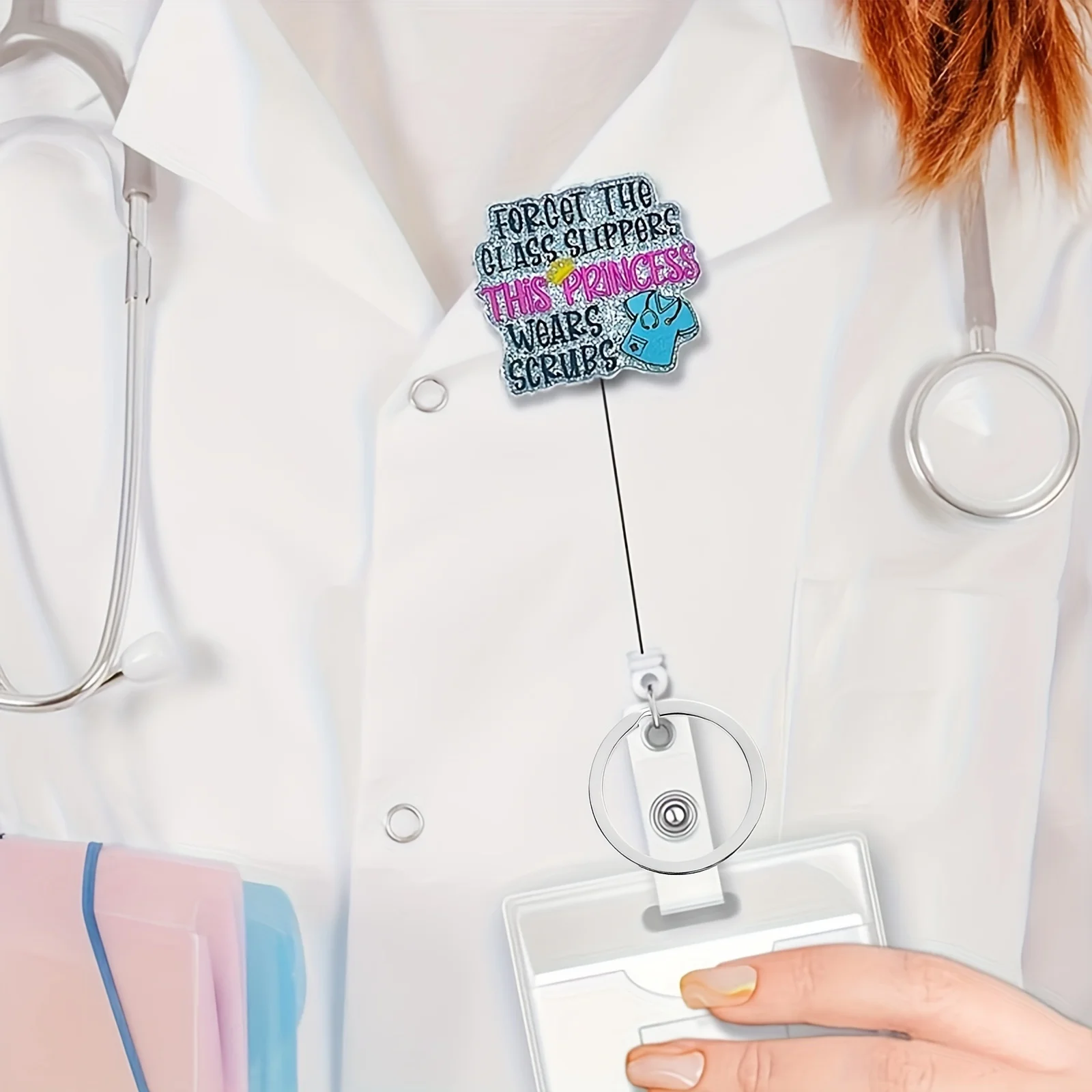 Funny Acrylic Nurse Retractable Badge Reel with Metal Clip for Key,Keychain,ID Card Holder,Great Gifts for Women,Doctor,Nurse
