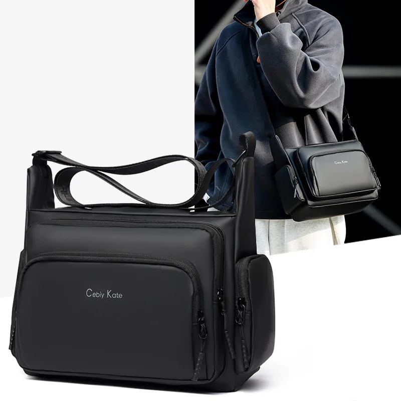 Women Solid Color Nylon Messenger Bag Casual Crossbody Shoulder Purse with Side Zipper Pocket Adjustable Strap Lightweight Tote