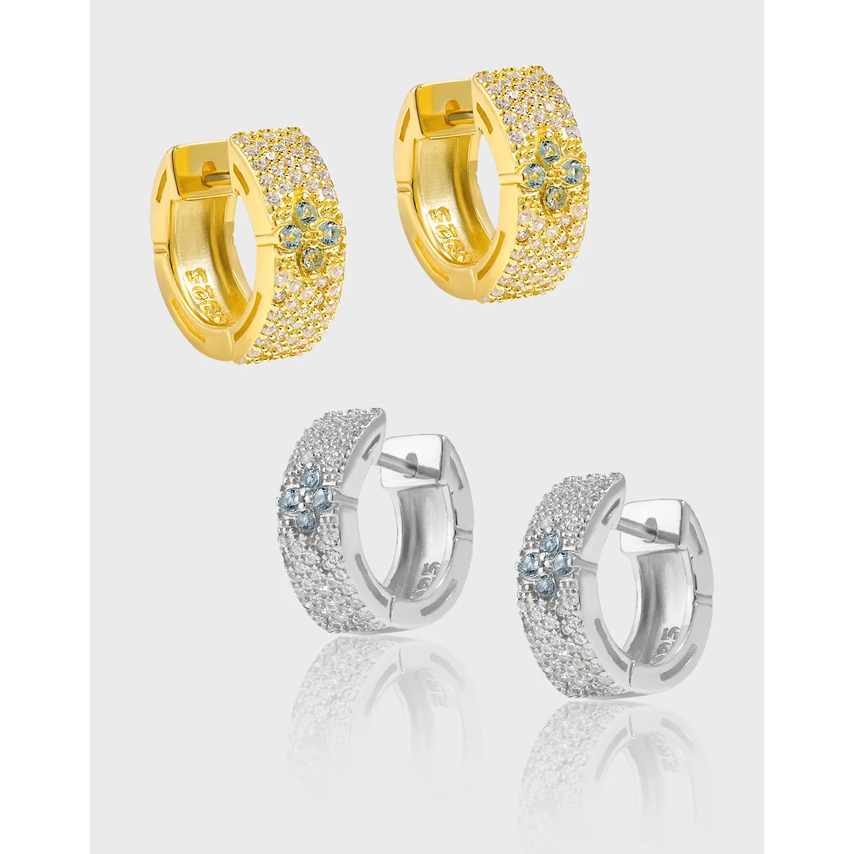 Hot selling S925 sterling silver round pavé baby's breath earrings for women fashion luxury jewelry gift