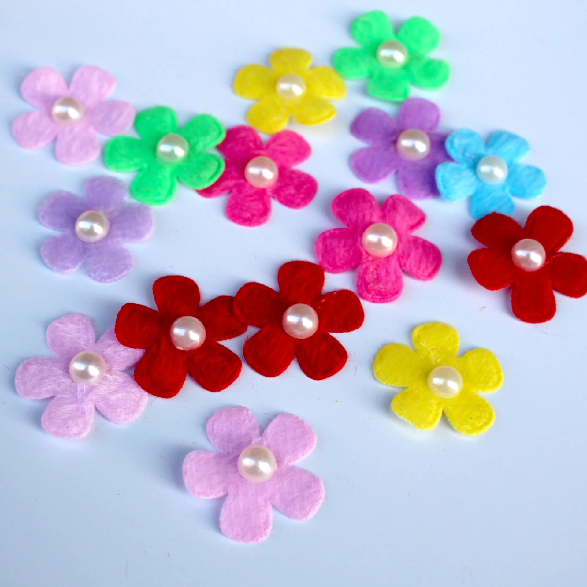 100PCS Colorful Pearl Handmade Bead Flower Felt Cloth Hair Rope DIY Handmade Accessories Sticker Applique Patches Felt Pads