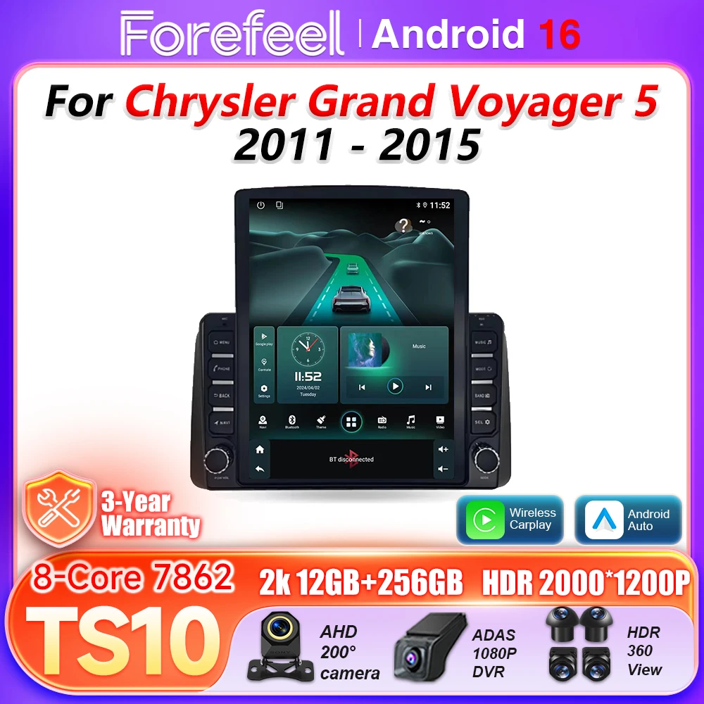 Android 16 Auto Car Radio For Chrysler Grand Voyager 5 2011 2012 2013 - 2015 Multimedia Player Carplay BT 5G Wifi Video GPS DSP